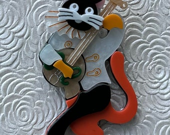 Broche único de gato grande em estilo vintage, feito em acrílico.