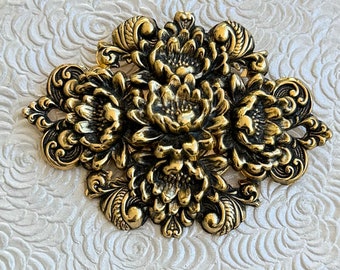 Broche émail Art nouveau, fleurs Art nouveau vers 1920, Art déco, laiton argenté, broche émail, vrai vintage, roses - France