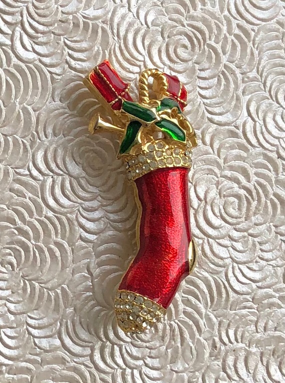 Vintage Christmas stocking brooch