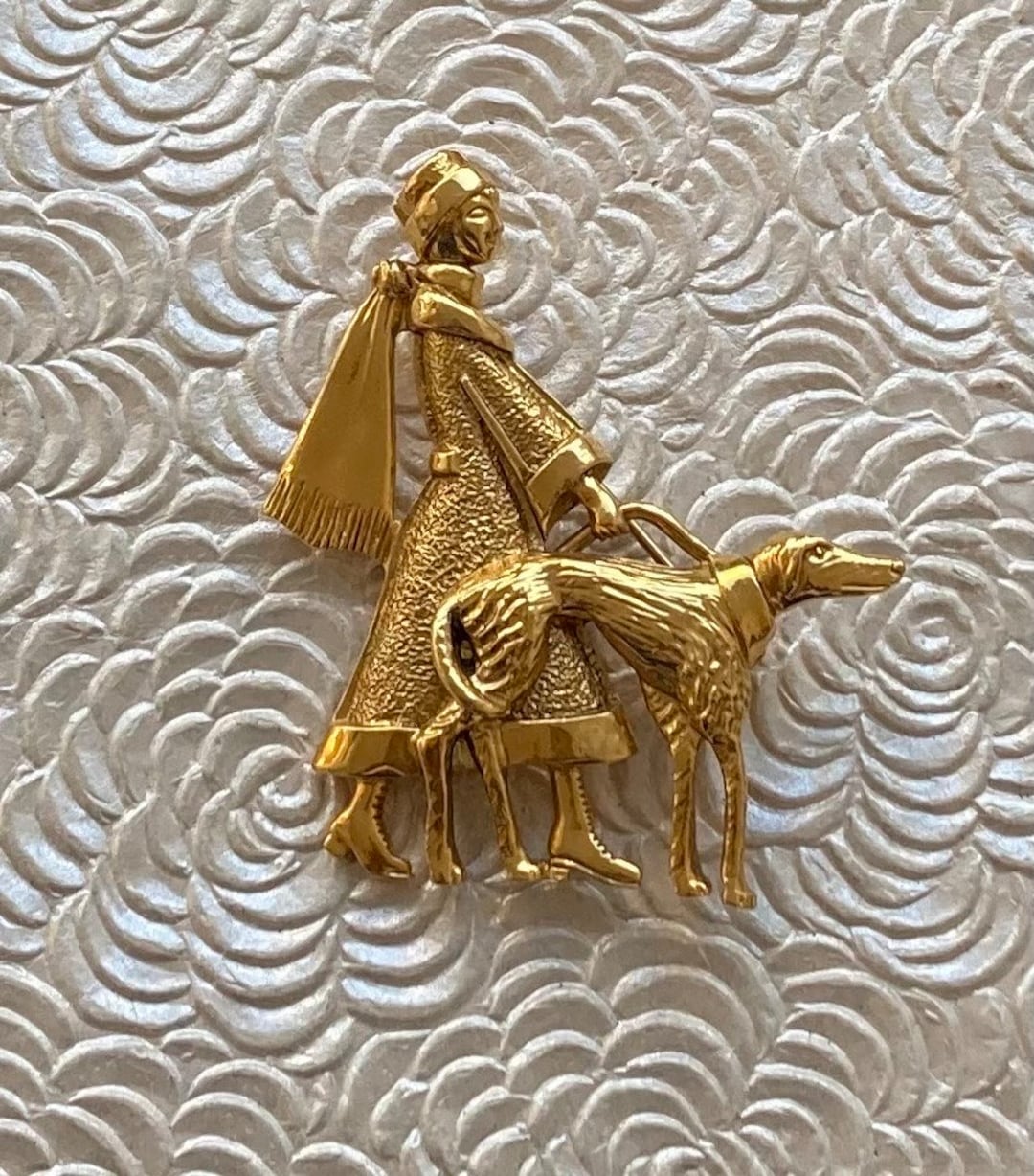 Vintage 1928 Company Art Deco Style Lady Walking Dog Brooch Etsy
