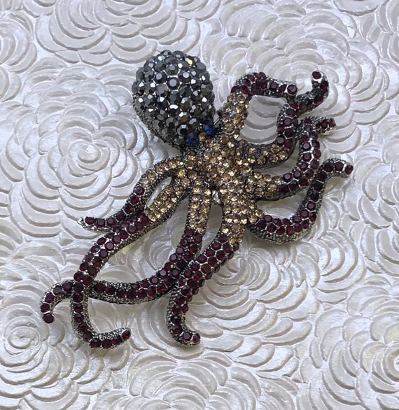 Unique large crystal octopus  vintage style brooch