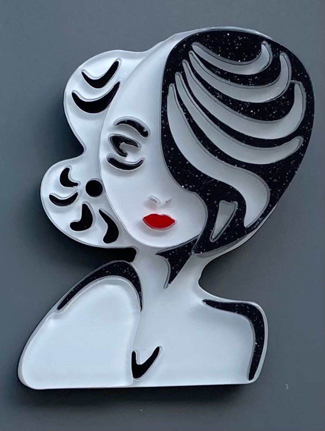 Art Deco Style Lady Face Vintage Style Brooch Etsy