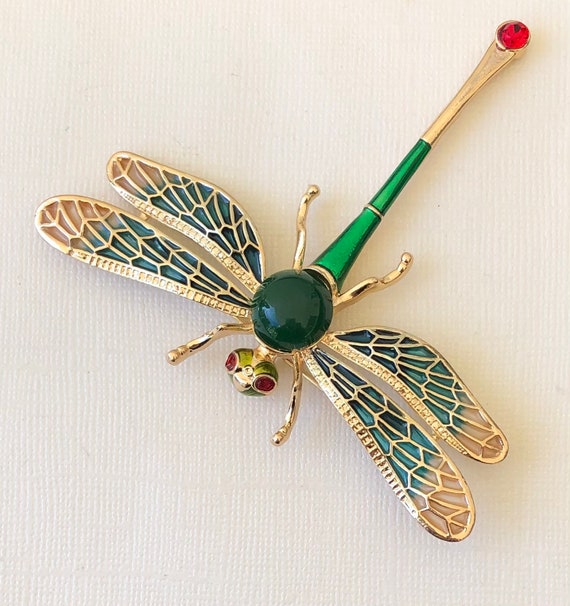 Unique large dragonfly vintage style brooch