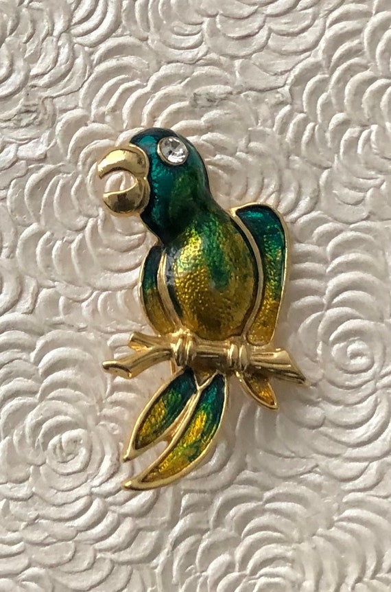 Adorable Vintage parrot bird brooch pin - image 1
