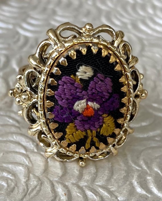 Vintage needle point adjustable ring - image 1