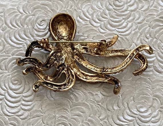 Unique large crystal octopus  vintage style brooch - image 4