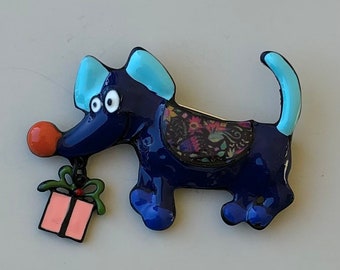 Perro de estilo vintage único con broche de caja de regalo