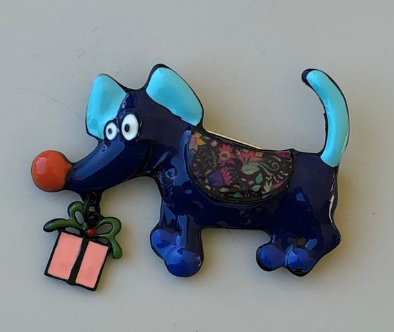 Unique Vintage  Style dog with gift box brooch - image 1