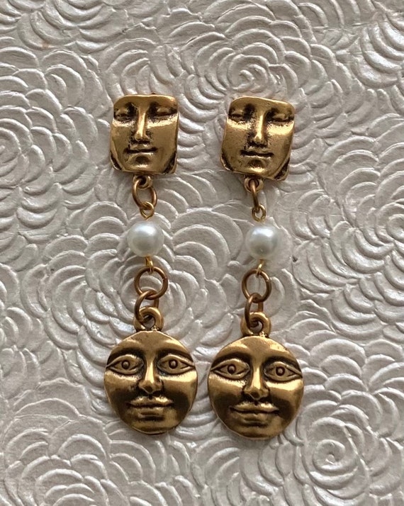 Unique vintage moon face drop dangle earrings