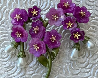 Unique flower brooch  in enamel on metal  with acrylic petals