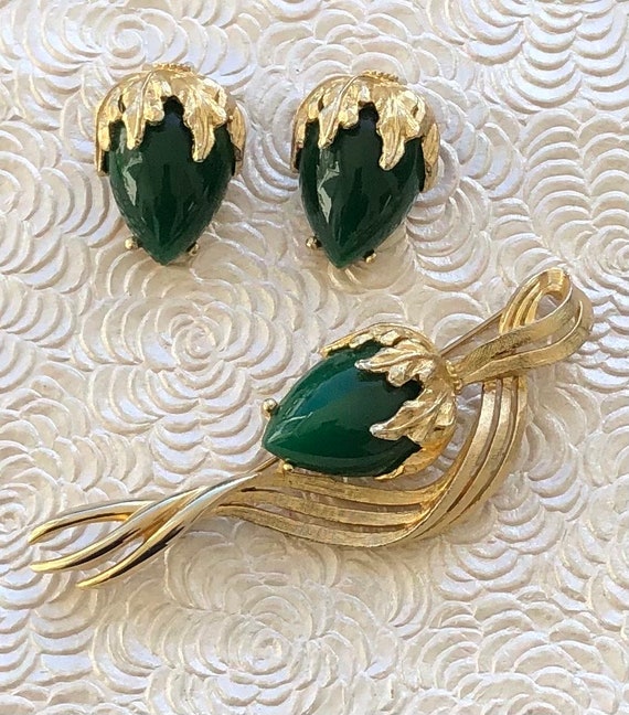 Vintage signed Tortolani brooch and earrings set