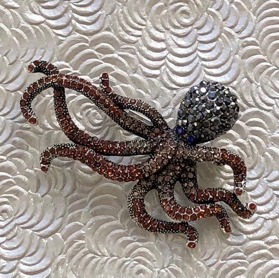 Unique large crystal octopus  vintage style brooch - image 5