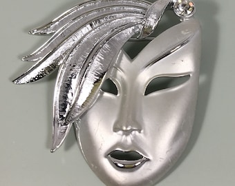 Vintage Lady Face Mask Brooch