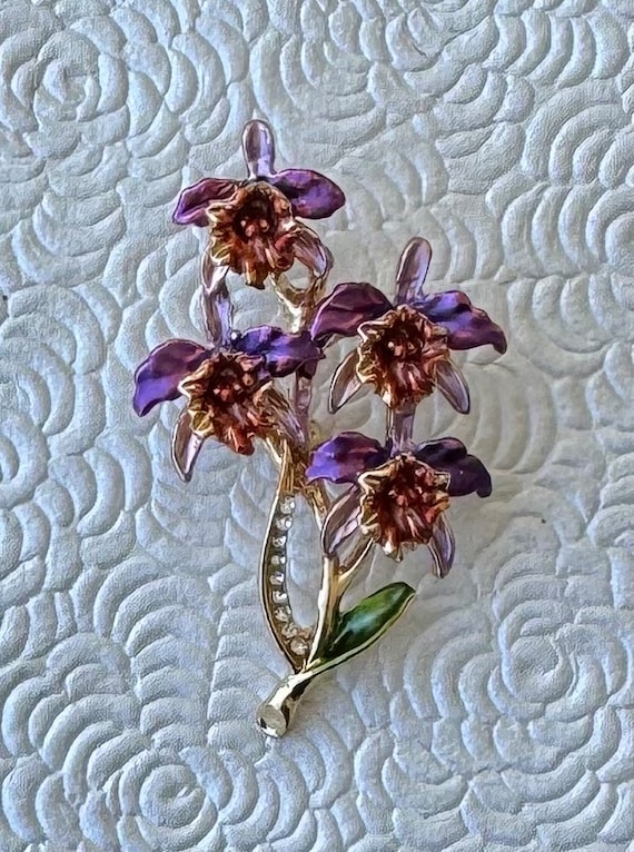 Lovely vintage  style orchid flower brooch & pend… - image 1