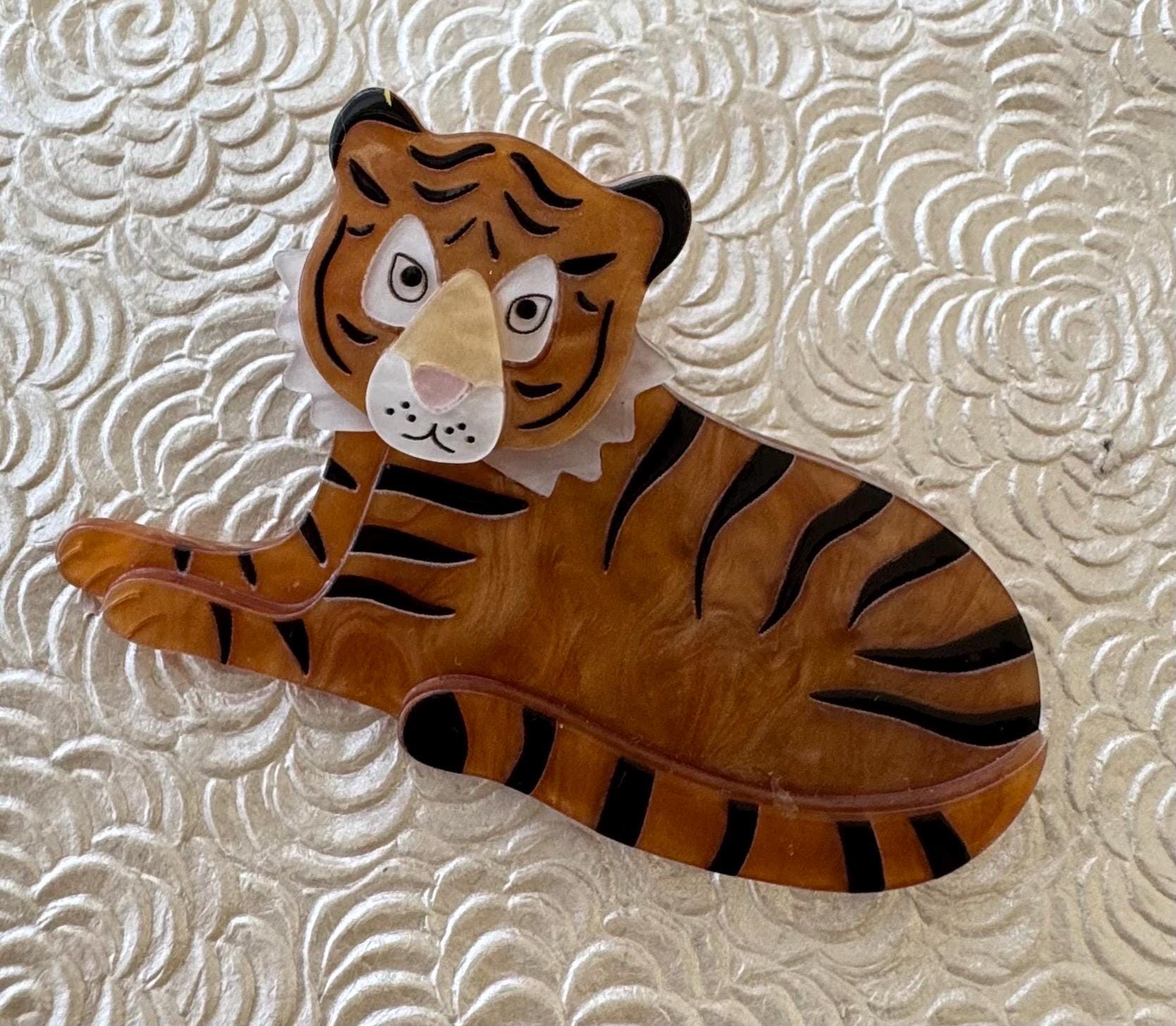 Broche Plexi Originale En Forme De Tigre Bleu, Environ 6 Cm - Neuf Avec étiquette