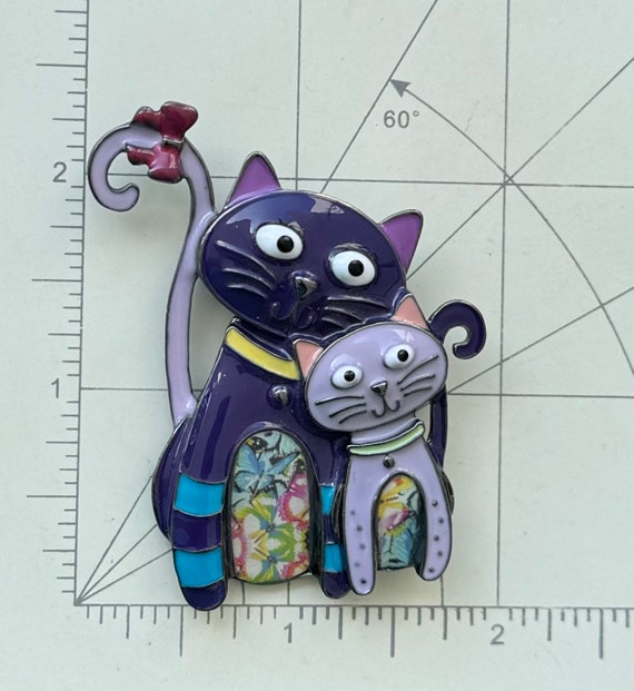 Adorable vintage style two Cats brooch - image 3