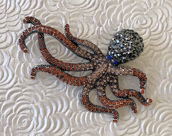 Unique large crystal octopus  vintage style brooch