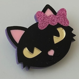 Schwarze Katze Brosche im Vintage Stil aus Acryl