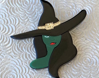 Vintage style witch acrylic brooch