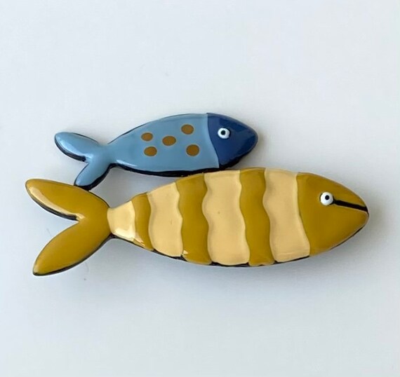 Adorable hand painted two fish brooch - image 3