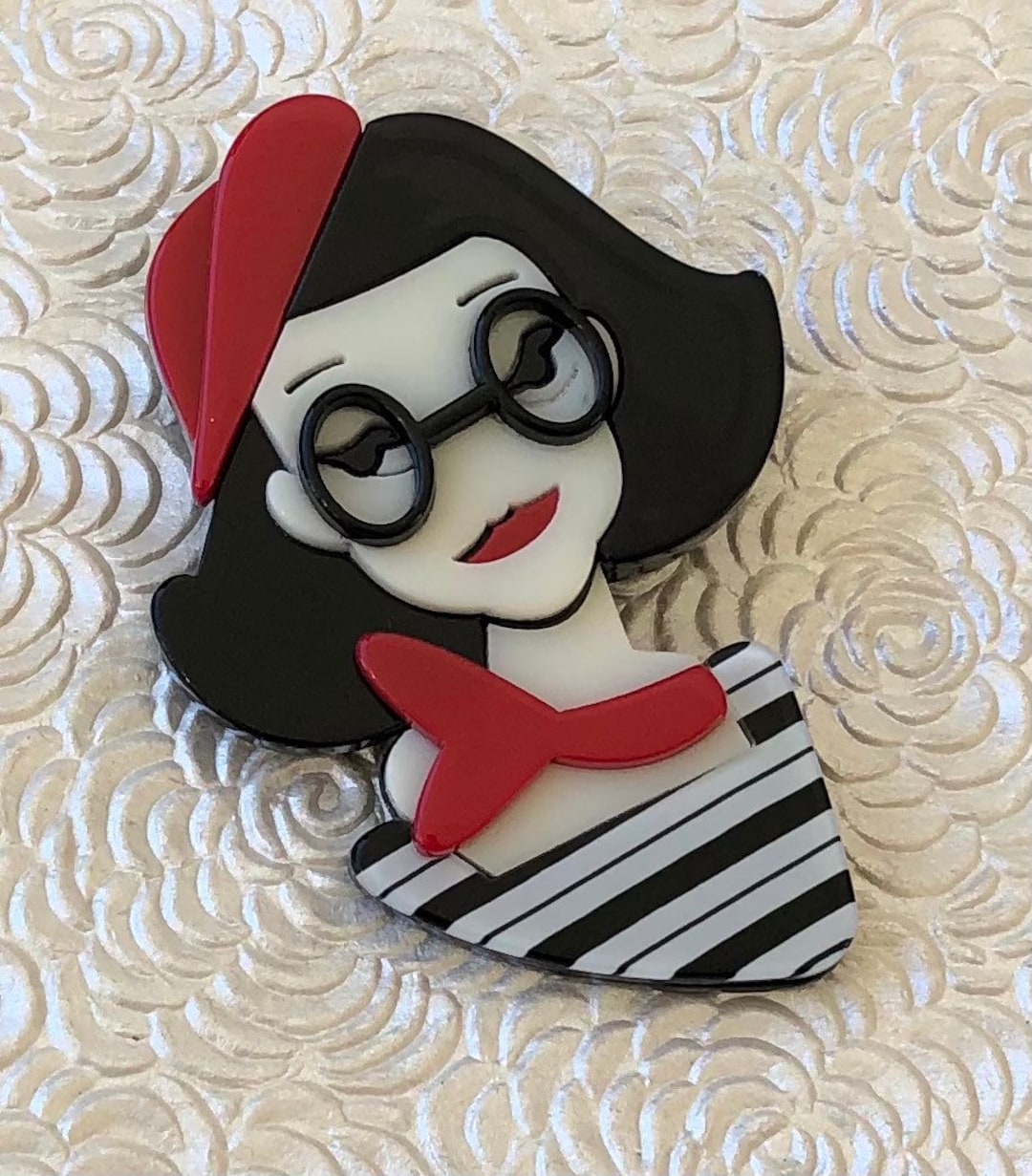 Unique Lady Face Face Vintage Style Acrylic Brooch Etsy