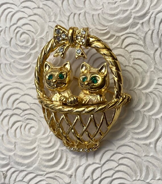 Adorable vintage two cats brooch - image 2