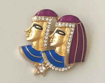 Vintage style Egyptian Cleopatra Pharaoh head Brooch and pendant