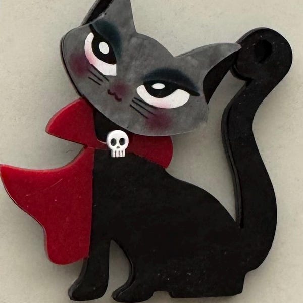 Halloween black cat vintage style brooch