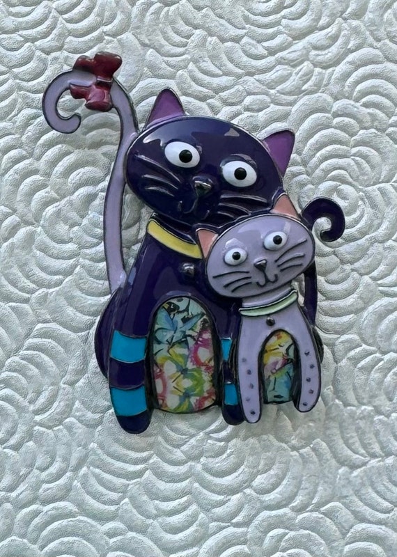 Adorable vintage style two Cats brooch - image 1