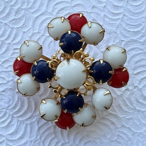 Vintage red white and blue   flower brooch