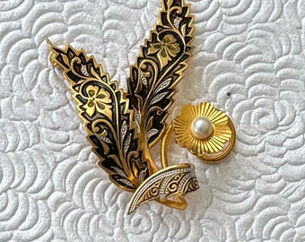 Vintage Spain Damascene Flower Brooch