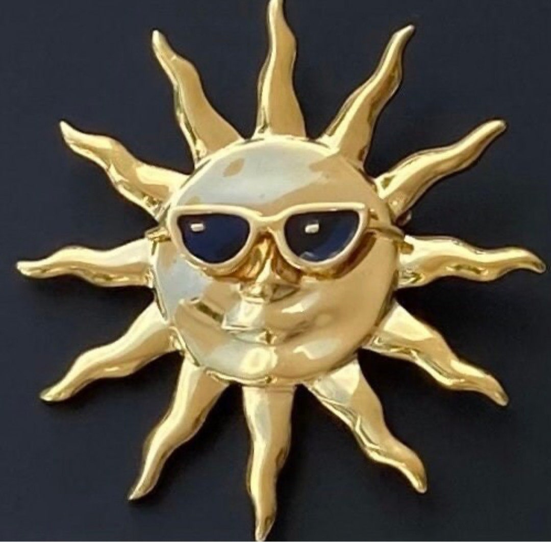 Sun Face Frame Vintage Sun Face With Sunglasses Brooch - Etsy