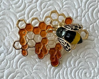 Unique  vintage style bee on honeycomb brooch