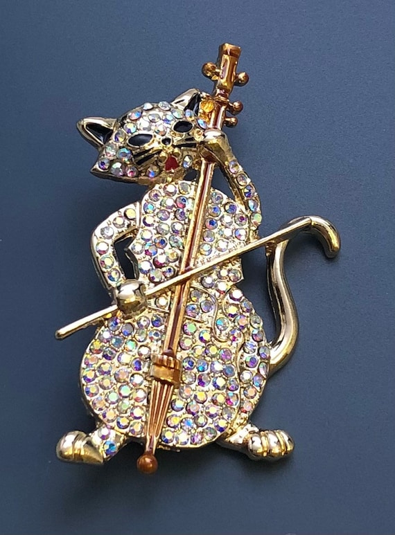 Vintage style cat playing cello brooch - image 2