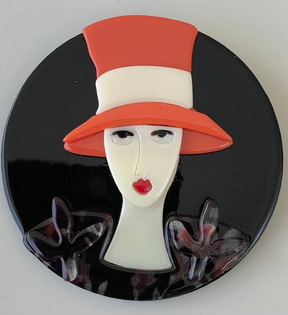 Unique lady face with hat brooch - image 2