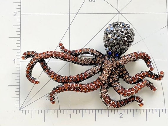 Unique large crystal octopus  vintage style brooch - image 4