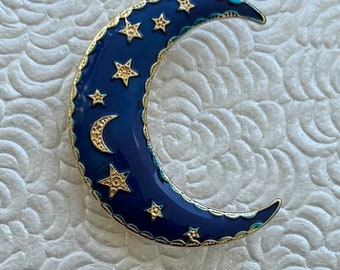 Broche único de luna creciente y estrella de estilo vintage