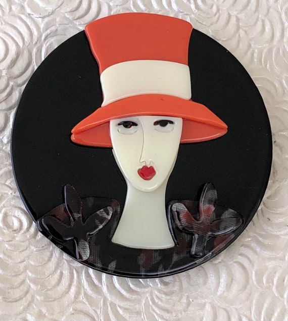 Unique lady face with hat brooch - image 1