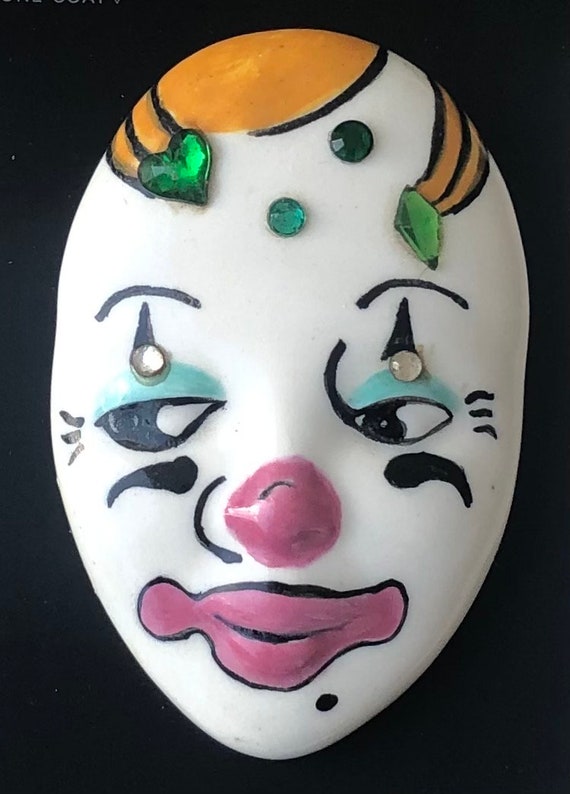 Clown vintage hand painted large brooch