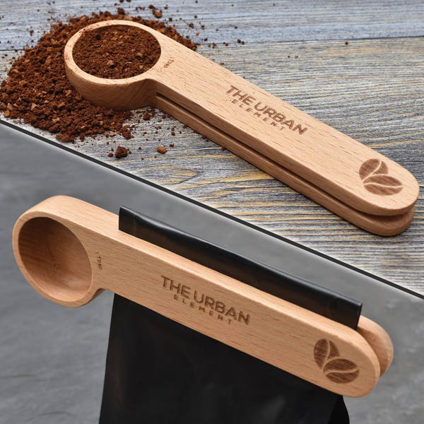 Coffee Scoop and Bag Clip - Measures 1 Tablespoon - Seals your Coffee Bags - By The Urban Element