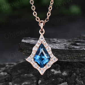 Vintage kite London blue topaz necklace rose gold antique unique snowdrift halo diamond necklace Pendant women opal jewelry anniversary gift
