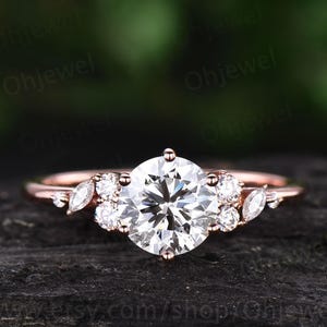 1ct round cut Lab grown diamond moissanite engagement ring solid 14k rose gold cluster snowdrift ring unique promise wedding ring women