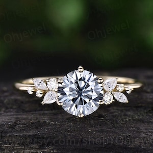 Vintage round gray moissanite engagement ring solid rose gold cluster snowdrift diamond ring unique bridal promise wedding ring women gift