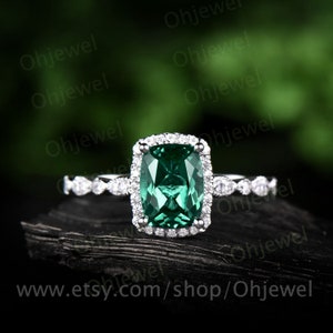 1.5ct emerald engagement ring white gold 14K/18K emerald ring vintage marquise diamond halo ring may birthstone promise wedding bridal ring