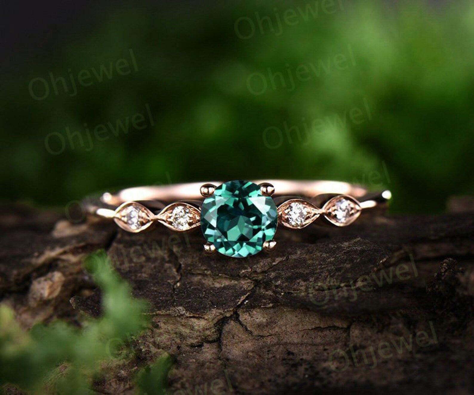 Green Emerald Engagement Ring Rose Gold 14K/18K Emerald Ring - Etsy