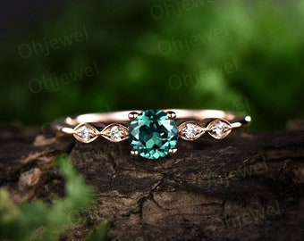 Green emerald engagement ring rose gold 14K/18K emerald ring may birthstone ring diamond wedding ring unique marquise promise ring