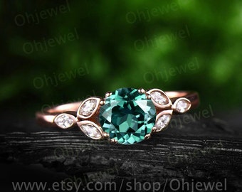 Green emerald engagement ring rose gold 14K/18K moissanite wedding band emerald ring gold may birthstone ring flower marquise promise ring