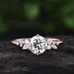 1ct round cut Lab grown diamond engagement ring solid rose gold 6 prong cluster snowdrift ring unique bridal promise wedding ring women