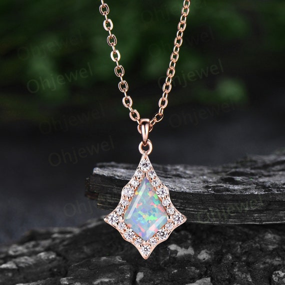 Vintage Antique Opal Necklace With Shiny Rhinestone Moon Fa - Inspire Uplift
