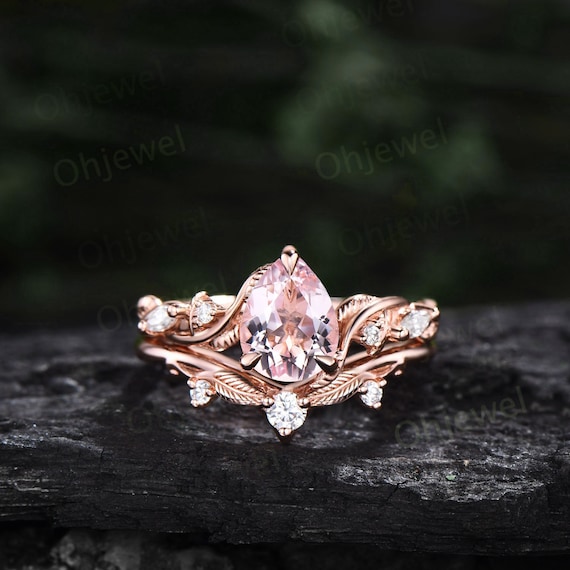 Nature Themed Bridal Set, Rose Gold Celtic Engagement Ring